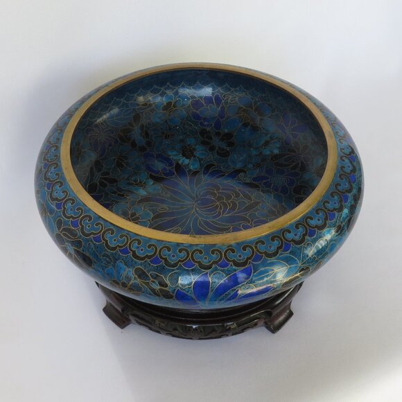 Jingfa Cloisonne Blue and Gold Floral Bowl and Stand Vintage Chinese........325 - Picture 5 of 10